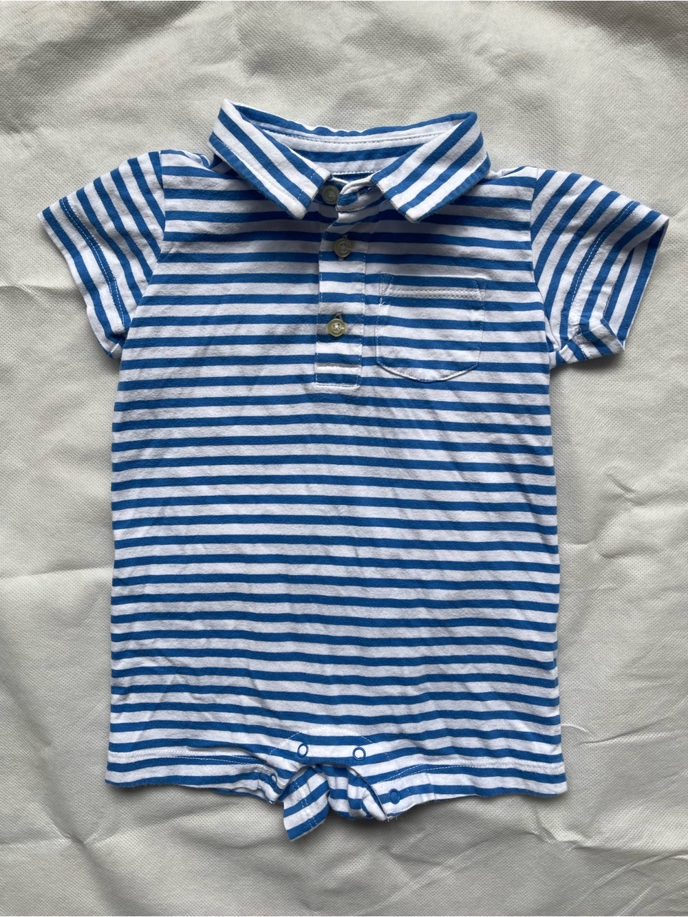 Primary Blue and White Striped Polo Romper